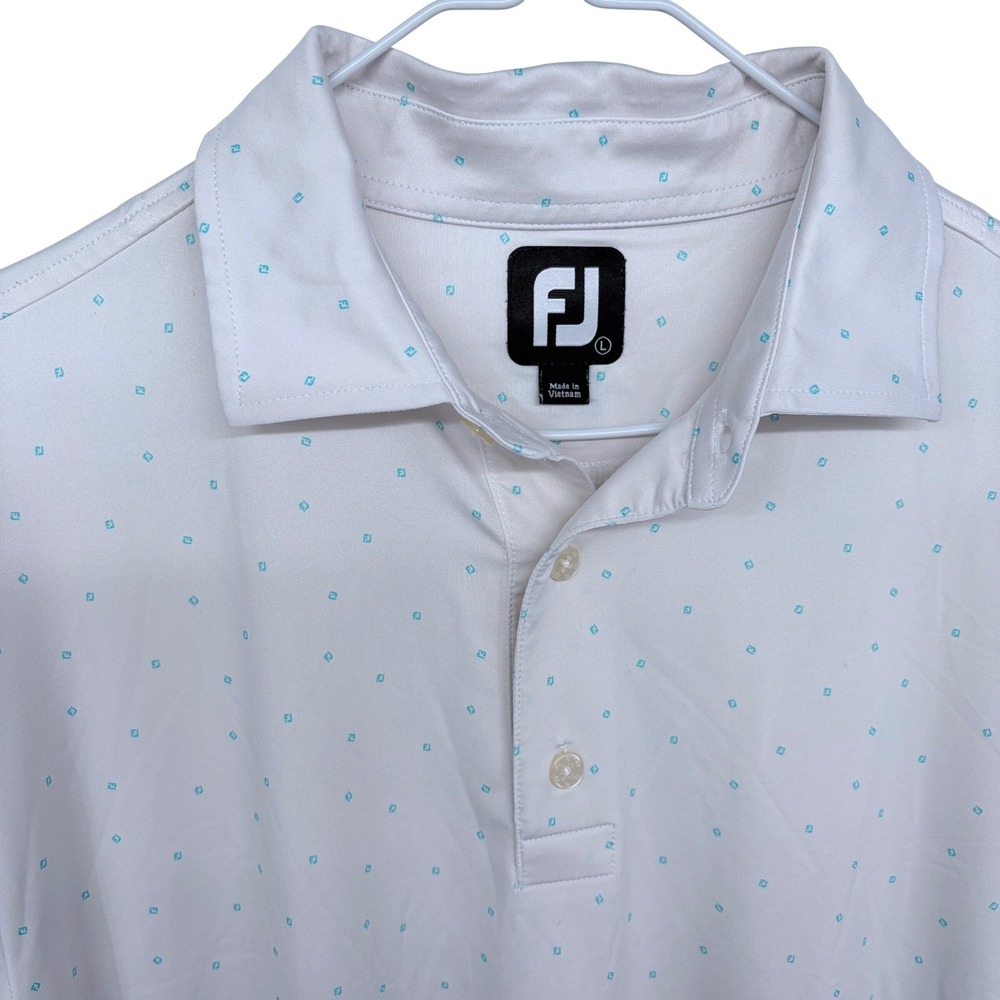 FootJoy Golf Polo Shirt Large Mens White With FJ Logo All Over Pattern AOP‎